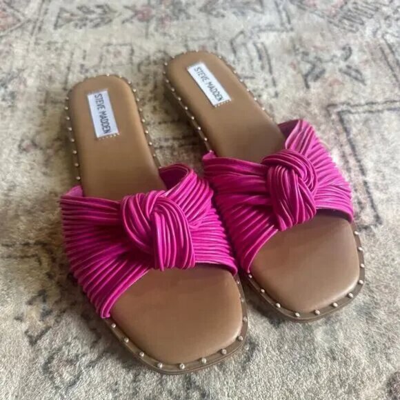 Steve Madden Willow Knot Slide Sandals in Fuschia Pink Bow Flats Size 8.5 EUC - Picture 2 of 5